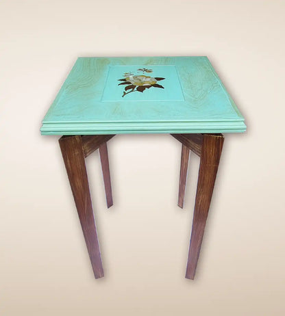 Iris Luxury Wooden Tall Side Table - Aqua Color 