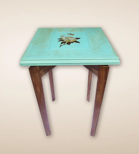 Iris Luxury Wooden Tall Side Table - Aqua Color 