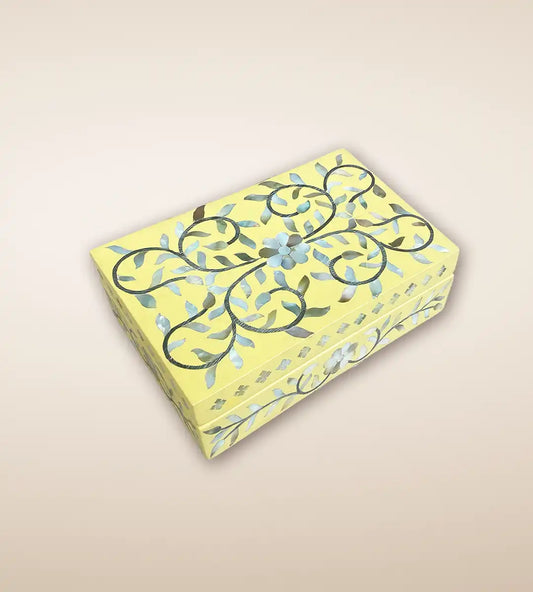 Moroccon Inlay Lemon Yellow Luxury Handmade Wooden Jewelry Box