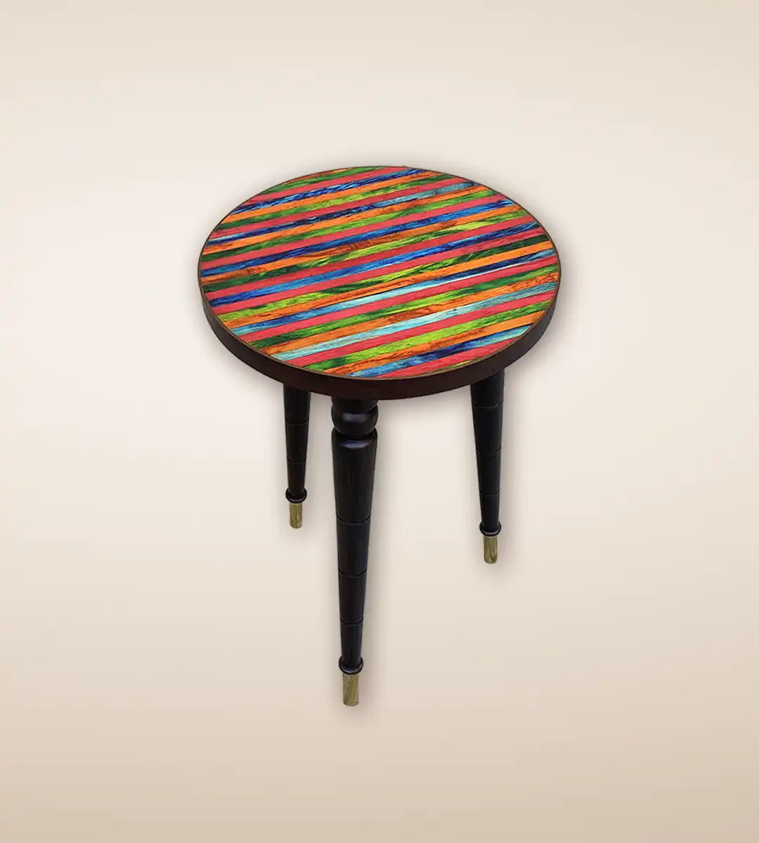 Multi Parquetry Striped Luxury Wooden Tall Side Table