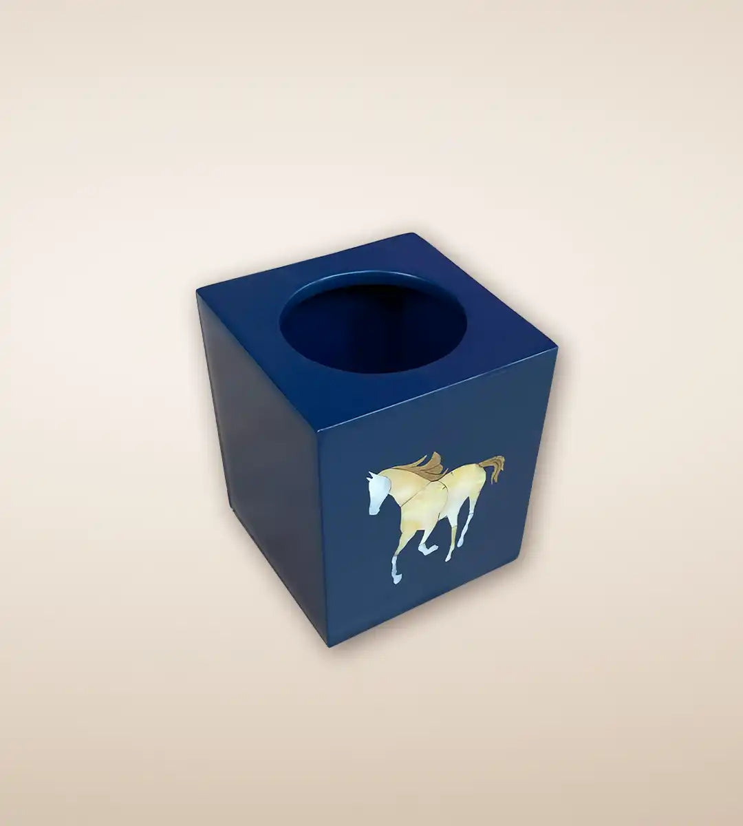 Polo Print Square Wooden Tissue Box Cobalt