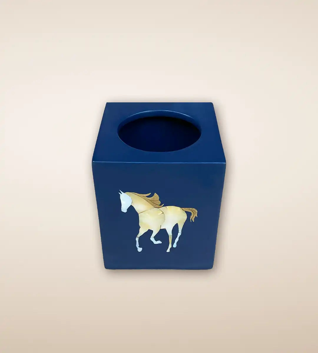 Polo Print Square Wooden Tissue Box Cobalt