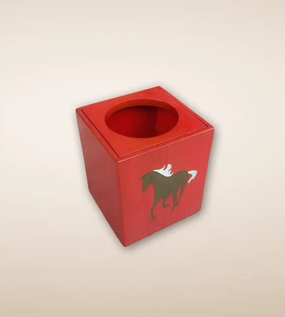 Polo Print Square Wooden Tissue Box Crimson