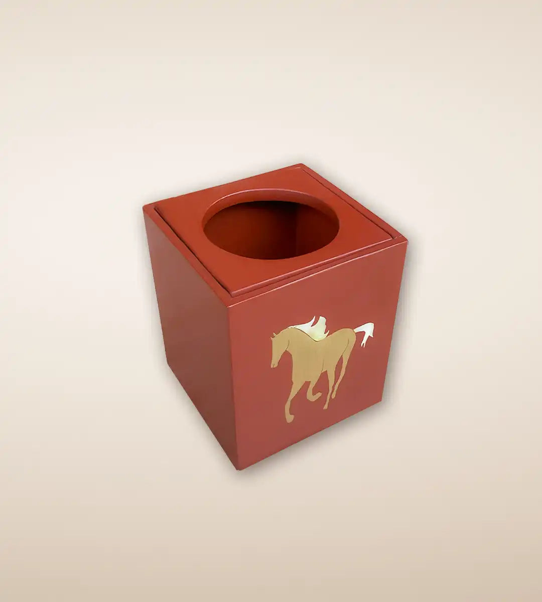 Polo Print Square Wooden Tissue Box Maroon