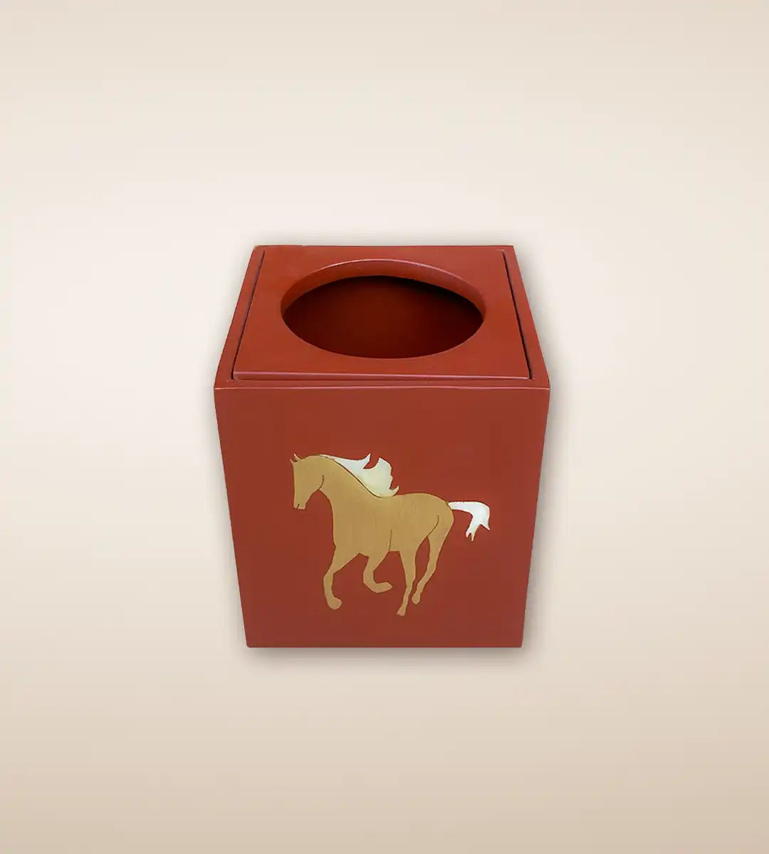 Polo Print Square Wooden Tissue Box Maroon