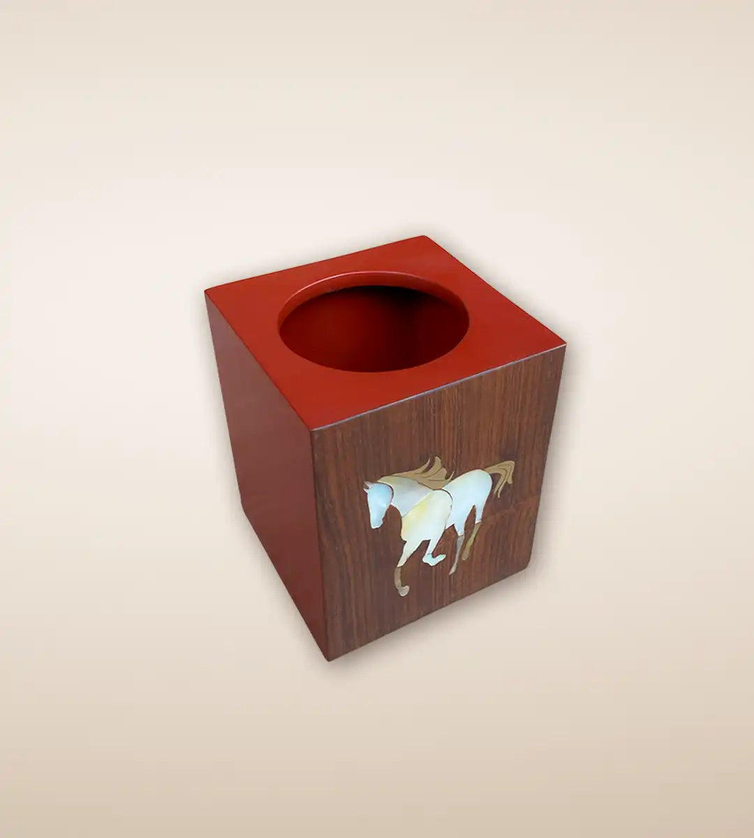 Polo Print Square Wooden Tissue Box Textured