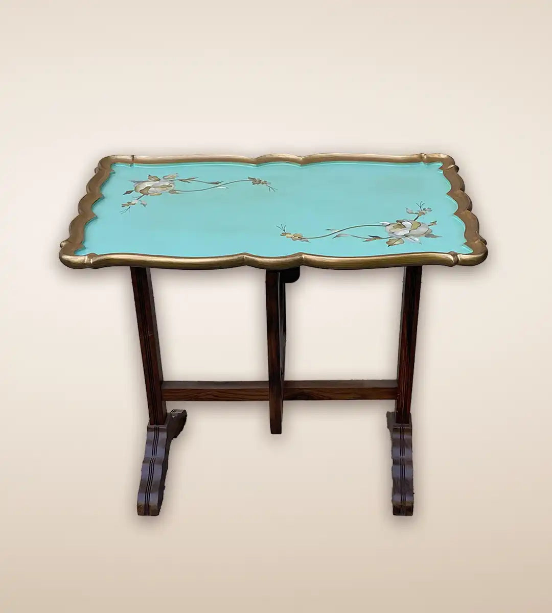 Rosa Wooden Serving Tray Table - Aqua Color