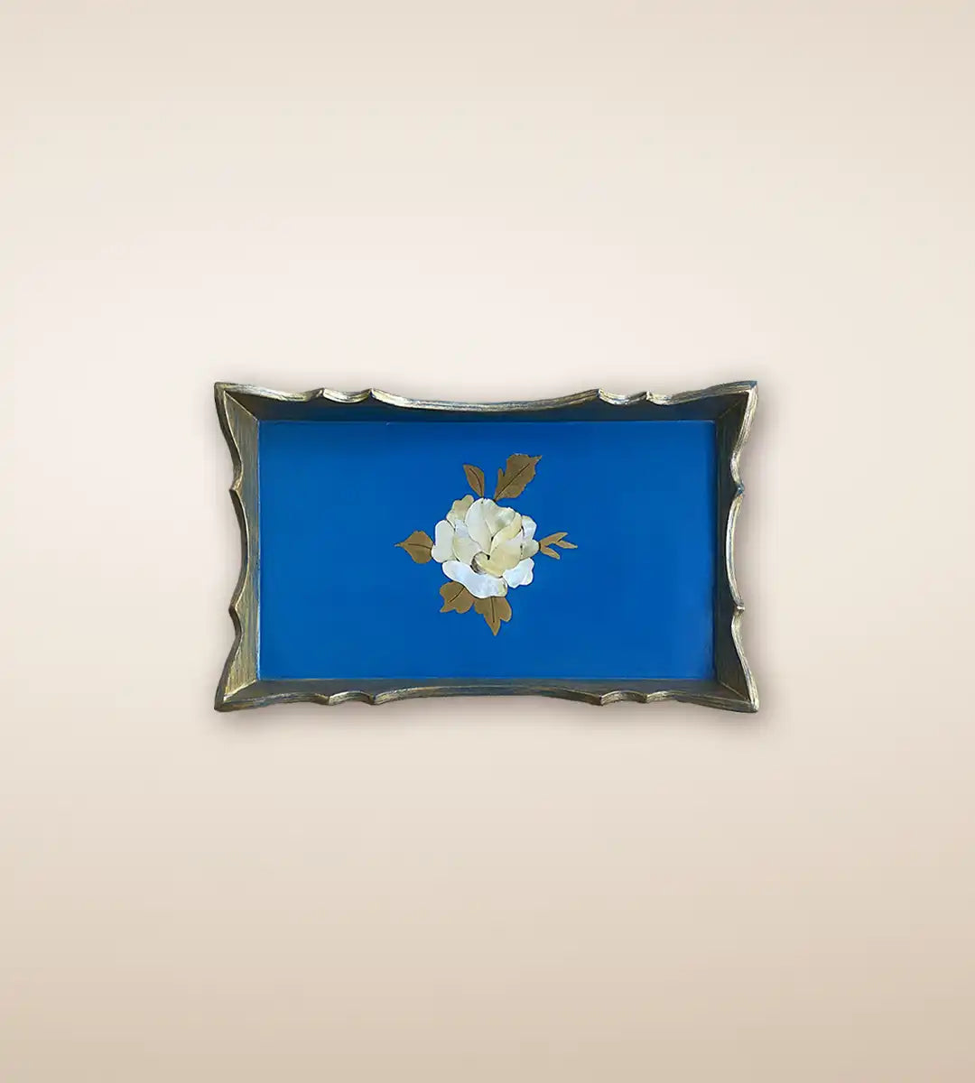 Rose Print Premium Wood Serving Tray Blue Color