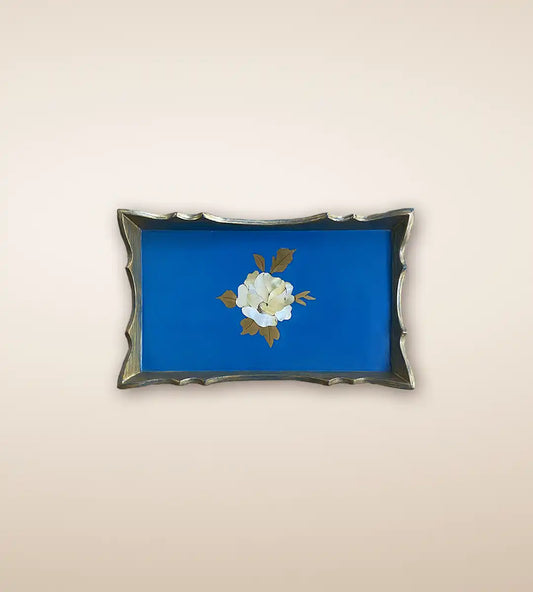 Rose Print Premium Wood Serving Tray Blue Color