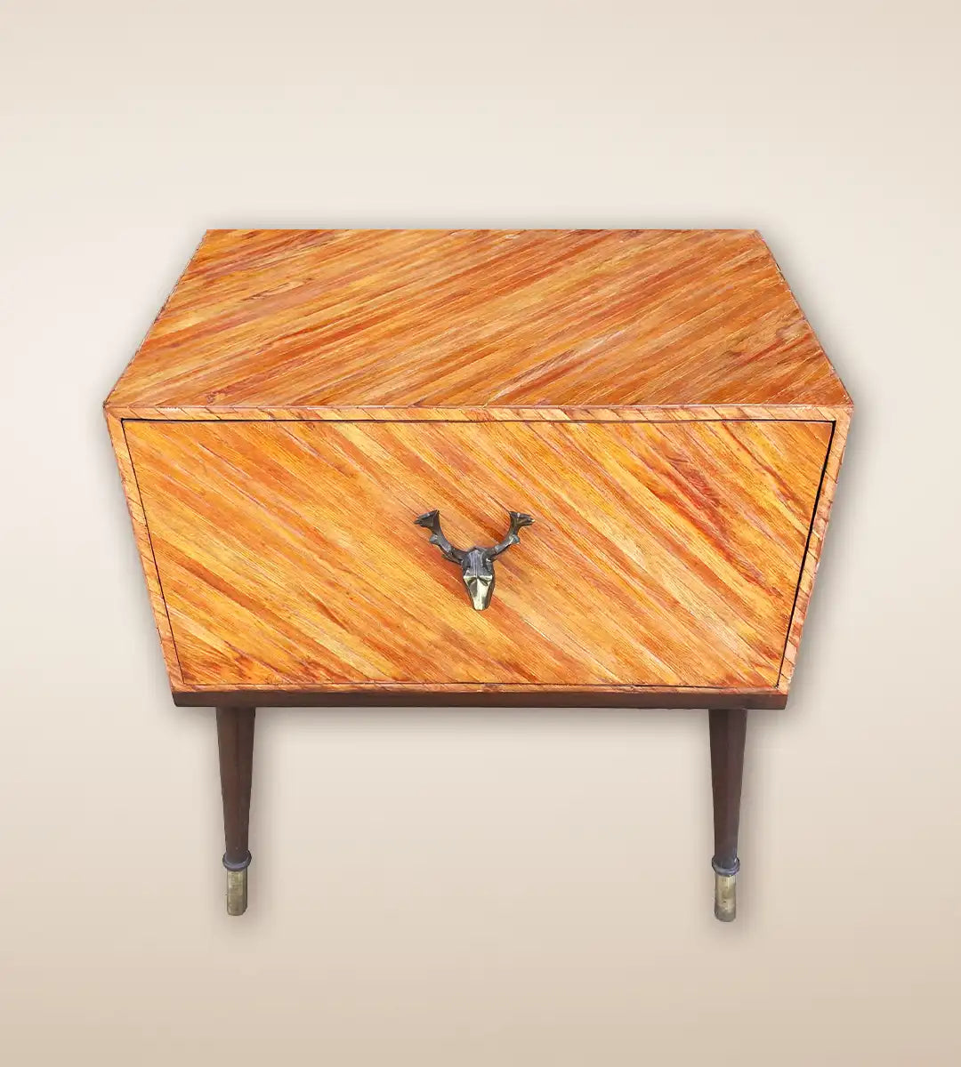 Rust Parquetry Wood 1 Drawer Side Table Cabinet For Home Decor