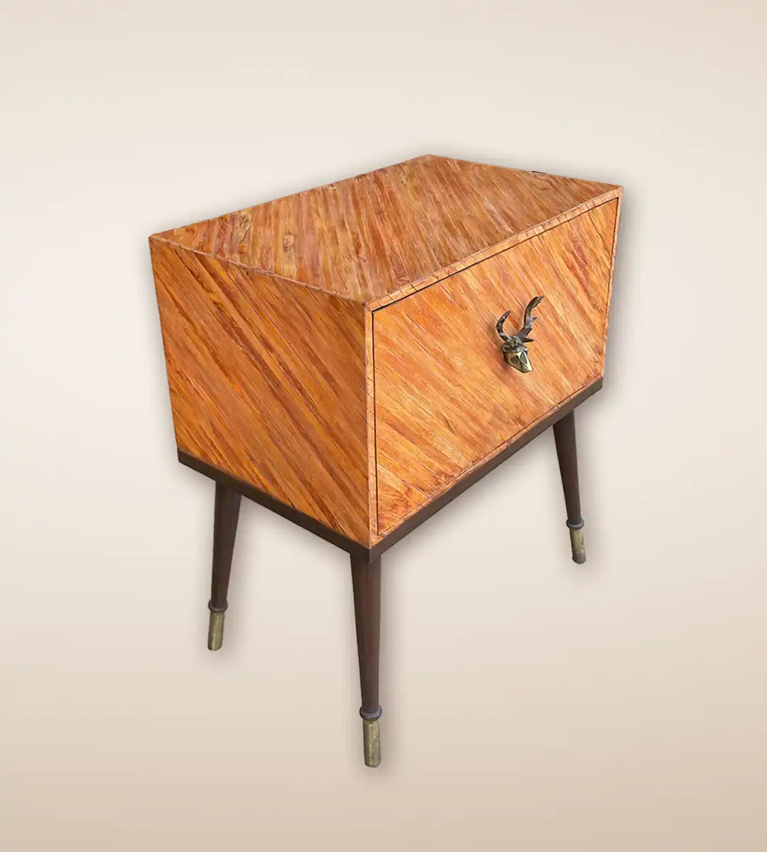 Rust Parquetry Wood 1 Drawer Side Table Cabinet For Home Decor