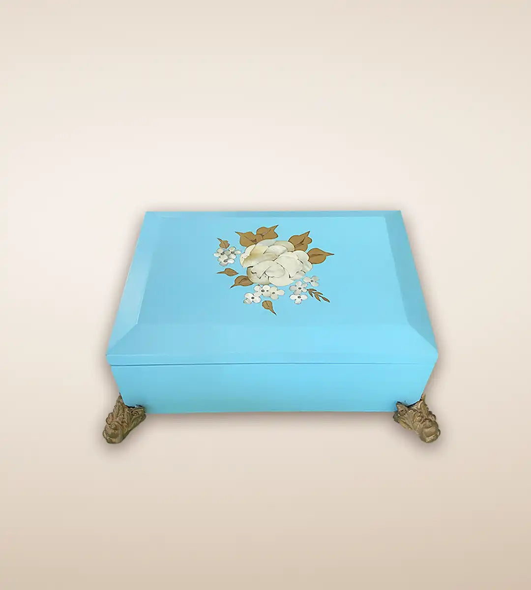 Single Rosa Luxury Handmade Wooden Box - Aqua Color 