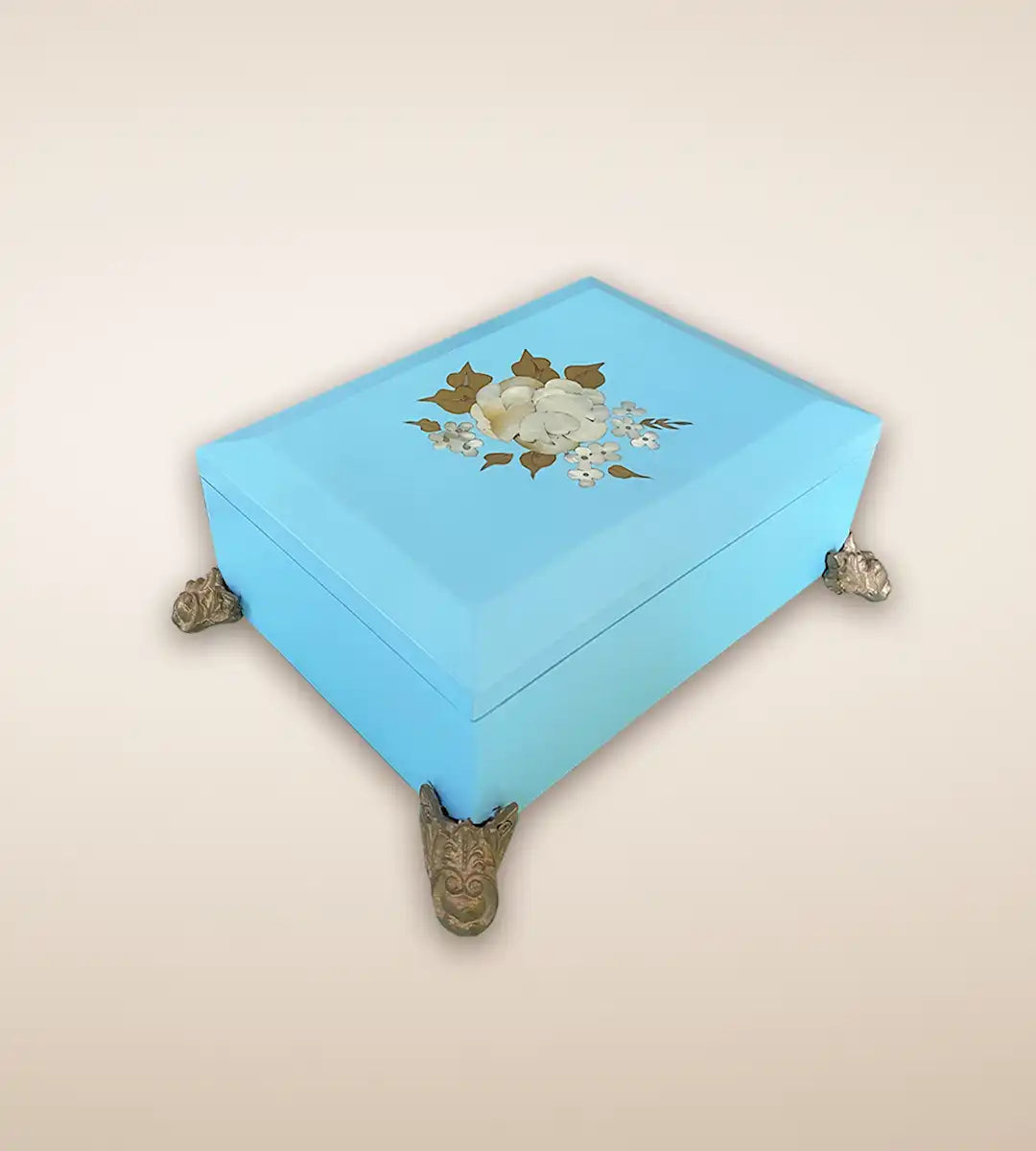 Single Rosa Luxury Handmade Wooden Box - Aqua Color 
