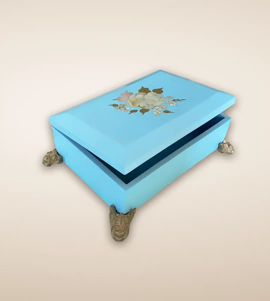 Single Rosa Luxury Handmade Wooden Box - Aqua Color 
