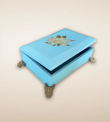 Single Rosa Luxury Handmade Wooden Box - Aqua Color 