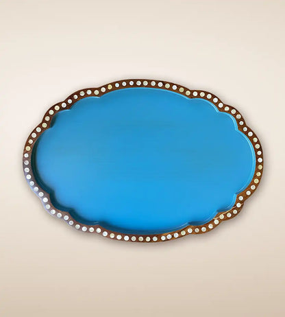Skyros Premium Wooden Round Serving Tray Aqua Color