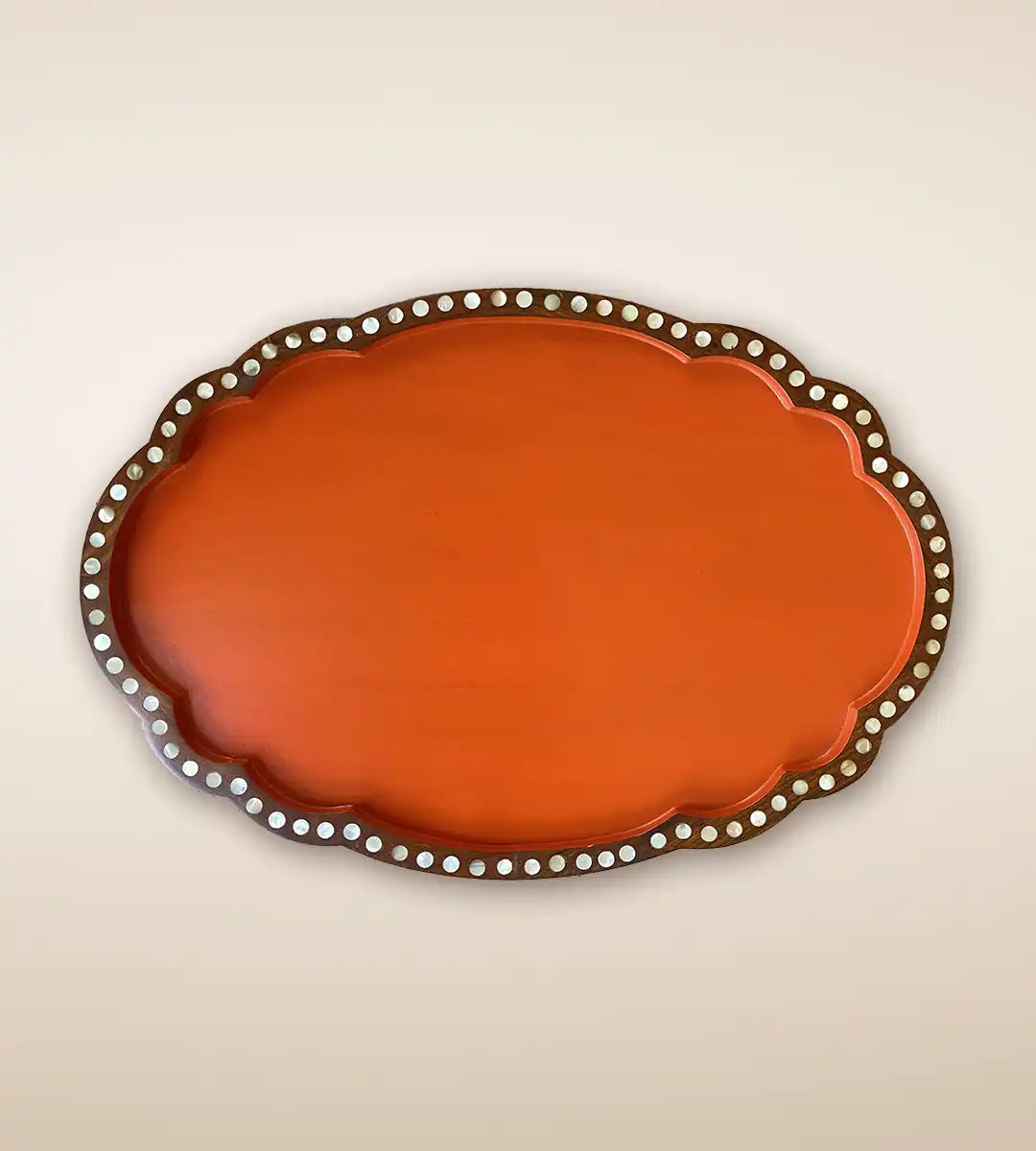 Skyros Premium Wooden Round Serving Tray Crimson Color 