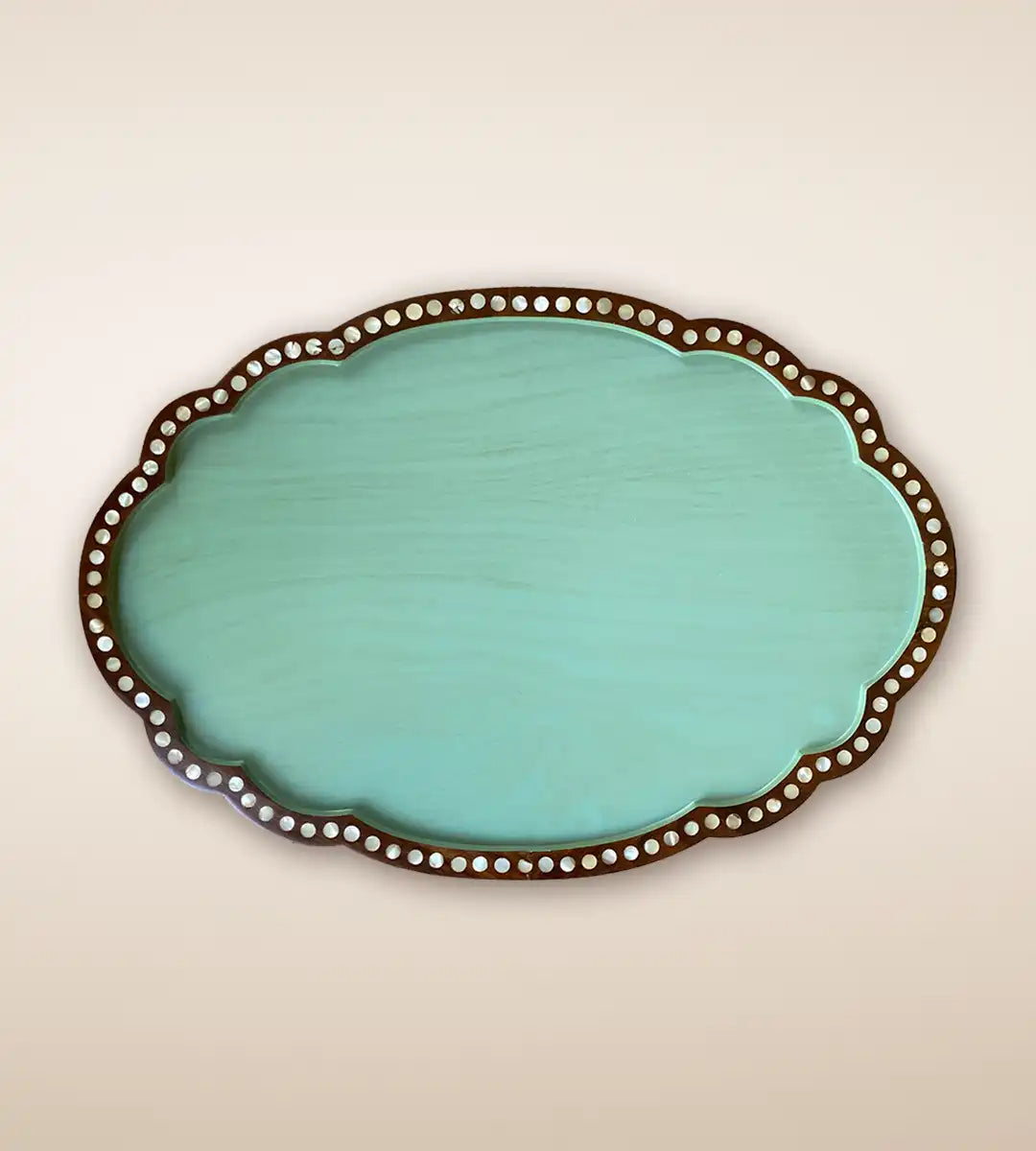 Skyros Premium Wooden Round Serving Tray Teal Color 