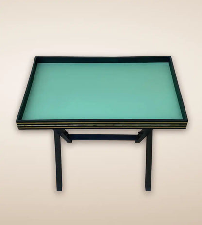 Striped Raised Border Wooden Serving Tray Table - Teal Color 