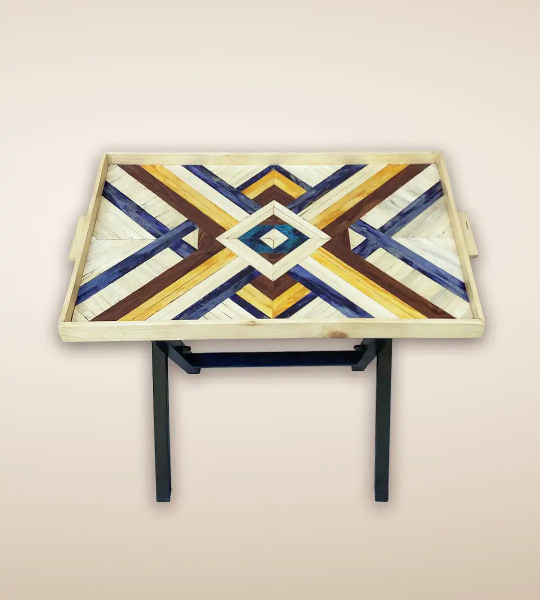 ZigZag Parquetry Wooden Serving Tray Table